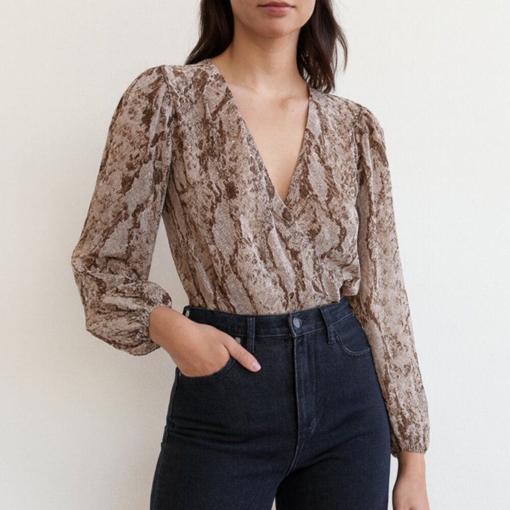 Bardot Snakeskin Print Sheer Wrap Blouse Women’s Size XS US4 EUR36